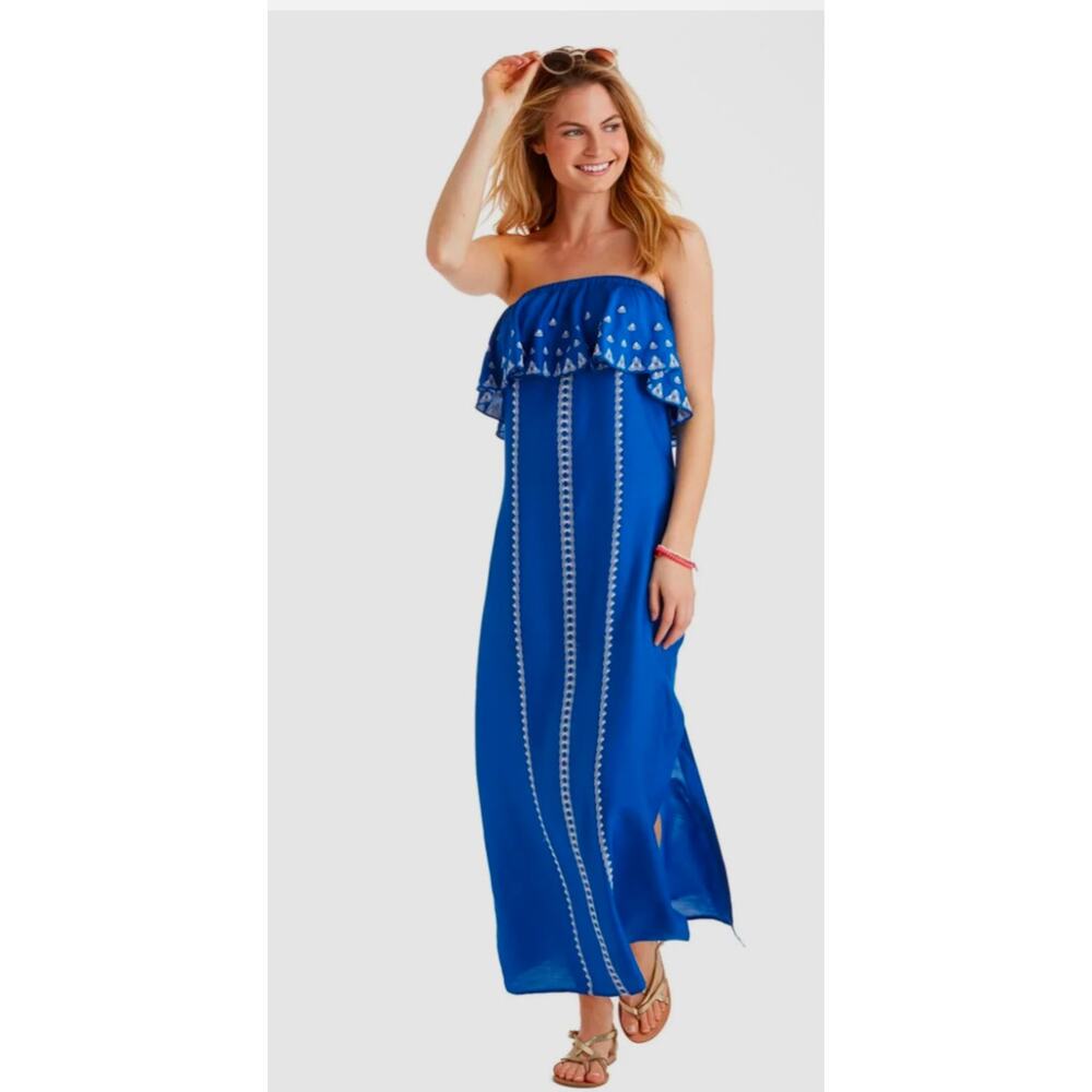 Vineyard Vines Embroidered Strapless Silk Blend Maxi Dress, Size 12
